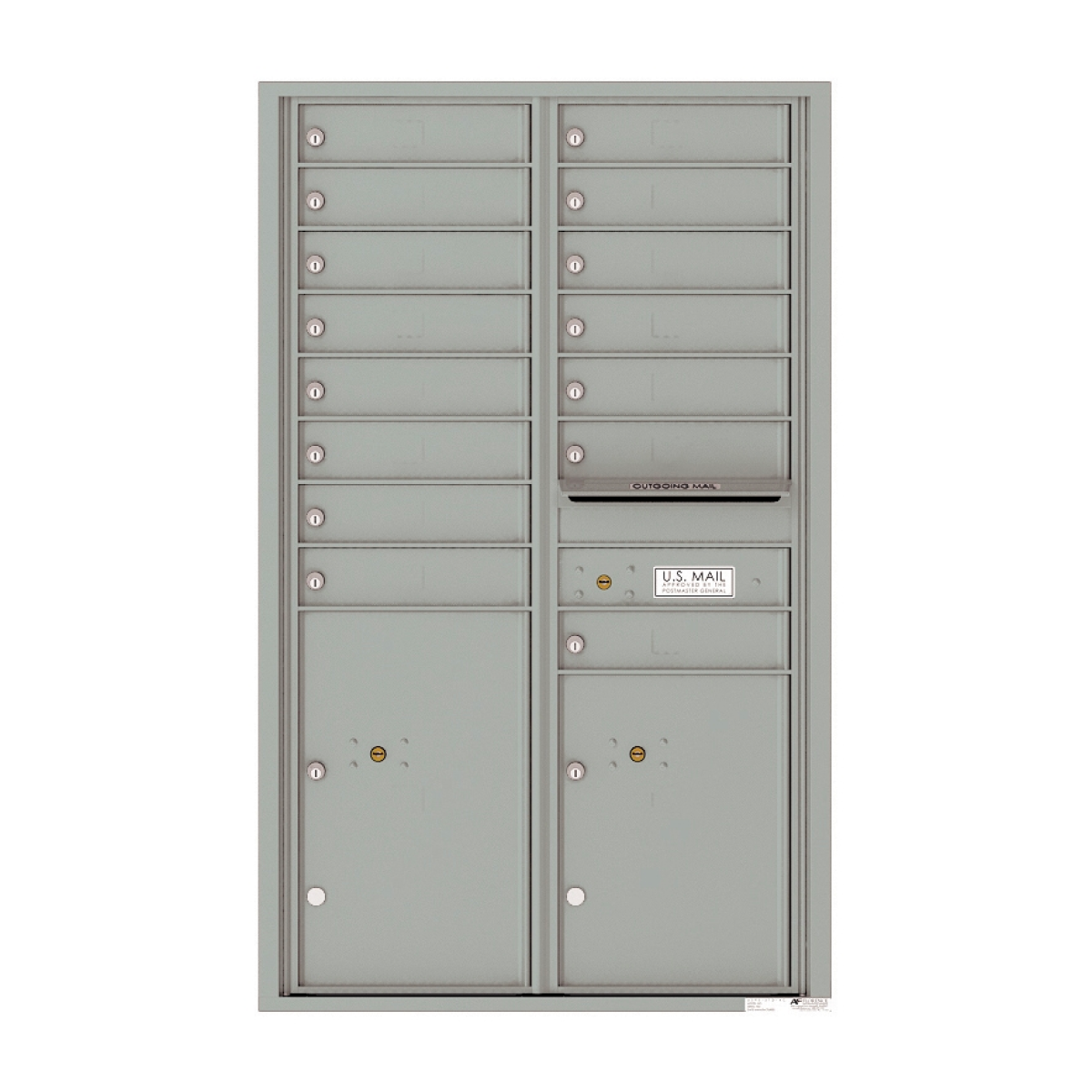 Recessed 4C Horizontal Mailbox – 15 Doors 2 Parcel Lockers – Front Loading – 4C14D-15-CK25750 – Private Delivery Product Image