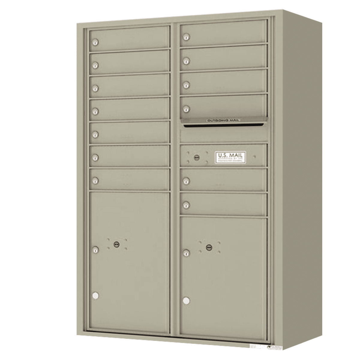 Surface Mount 4C Horizontal Mailbox – 13 Doors 2 Parcel Lockers – Front Loading – 4C13D-13-SM Product Image