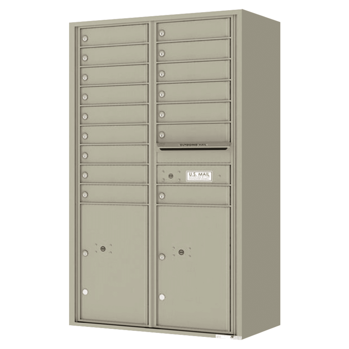 Surface Mount 4C Horizontal Mailbox – 16 Doors 2 Parcel Lockers – Front Loading – 4C15D-16-SM Product Image