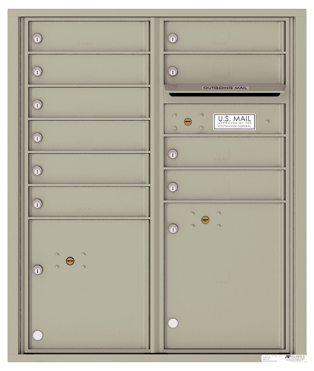 Recessed 4C Horizontal Mailbox – 10 Doors 2 Parcel Lockers – Front Loading – 4CADD-10 – USPS Approved Product Image