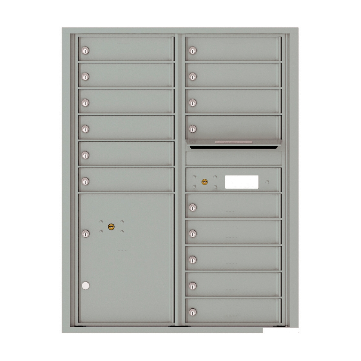 Surface Mount 4C Horizontal Mailbox – 15 Doors 2 Parcel Lockers – Front Loading – 4C13D-15-4CSM13D – USPS Approved Product Image