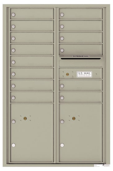 Surface Mount 4C Horizontal Mailbox – 14 Doors 2 Parcel Lockers – Front Loading – 4C13D-14-4CSM13D – USPS Approved Product Image