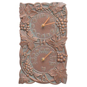 Whitehall Grapevine Clock Thermometer Copper Verdigris
