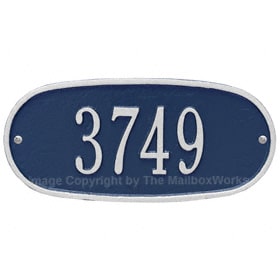 Whitehall Oval Address Plaque Blue Silver