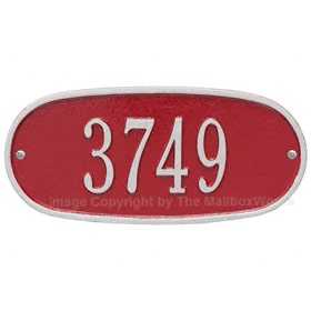 Whitehall Oval Address Plaque Red Silver