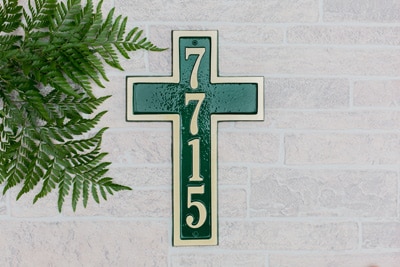 Majestic Cross Solid Brass Address Plaque Installed Look