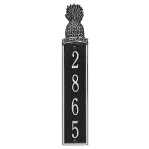 Pineapple Welcome Vertical Plaque Black Silver