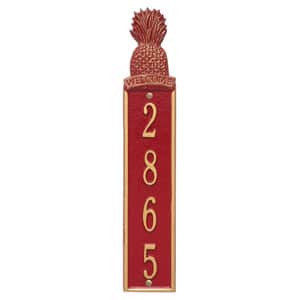Pineapple Welcome Vertical Plaque Red Gold