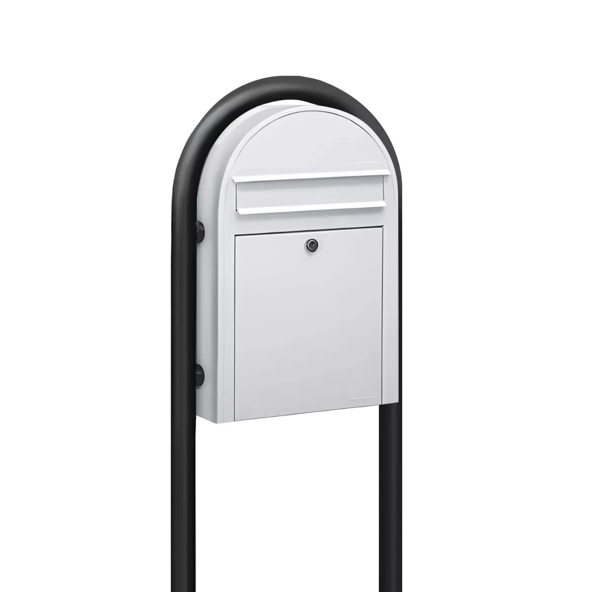 Bobi Classic Slim Front Access Modern Locking White Mailbox and Round Black Post Combo Product Image