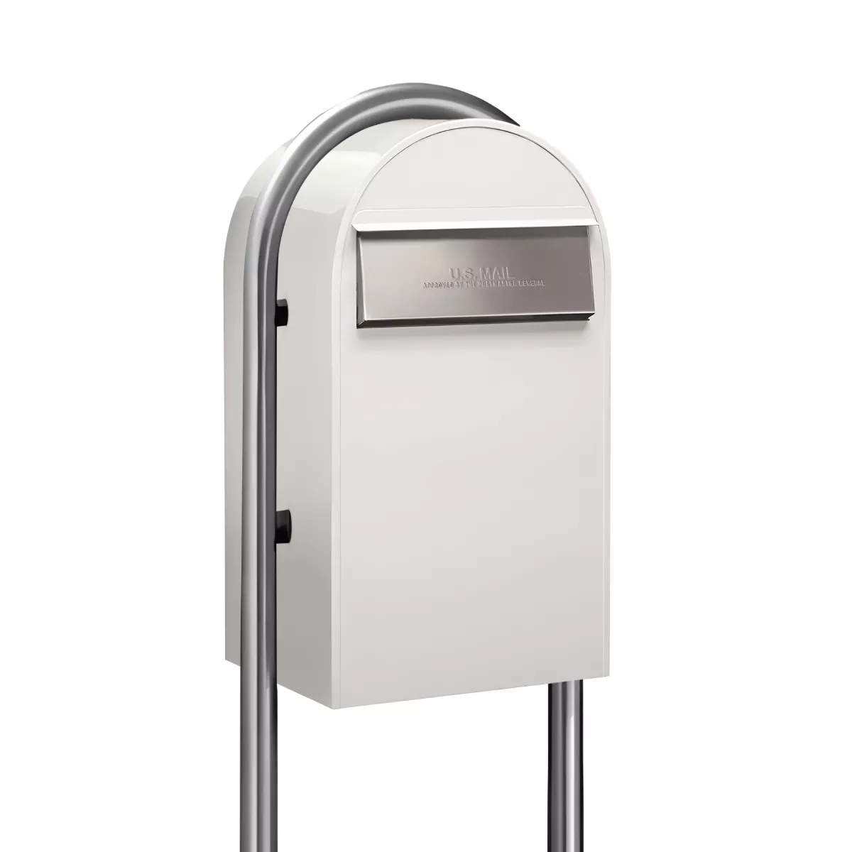 USPS Approved Bobi Grande B Rear Access Modern Locking White Mailbox with Round Stainless Steel Post Combo – Secure Small Parcel Delivery Product Image