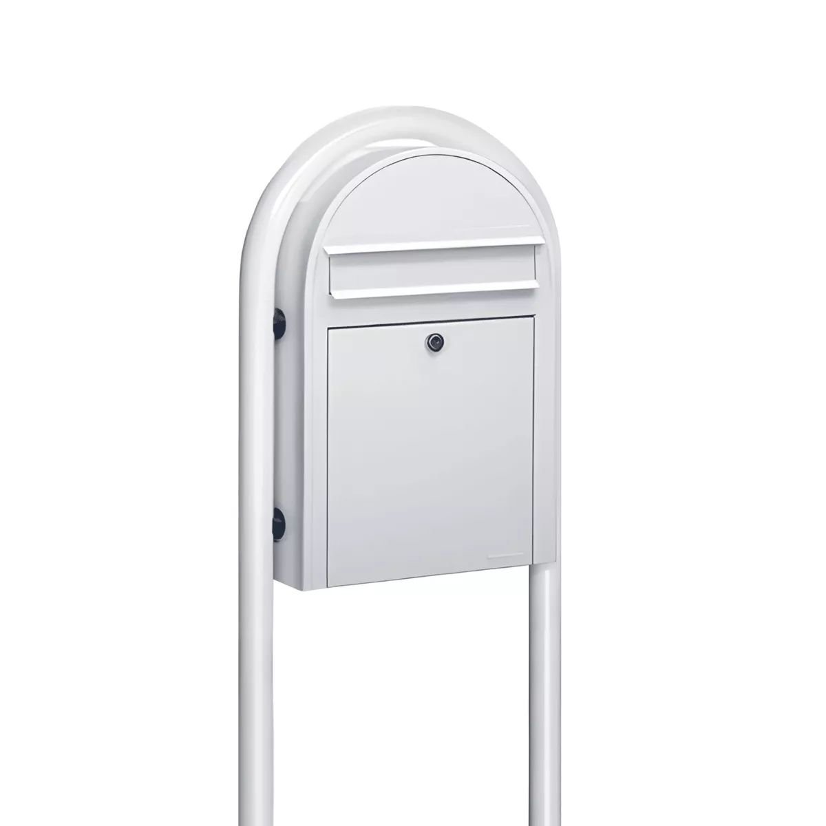 Bobi Classic Slim Front Access Modern Locking White Mailbox and Round White Post Combo Product Image