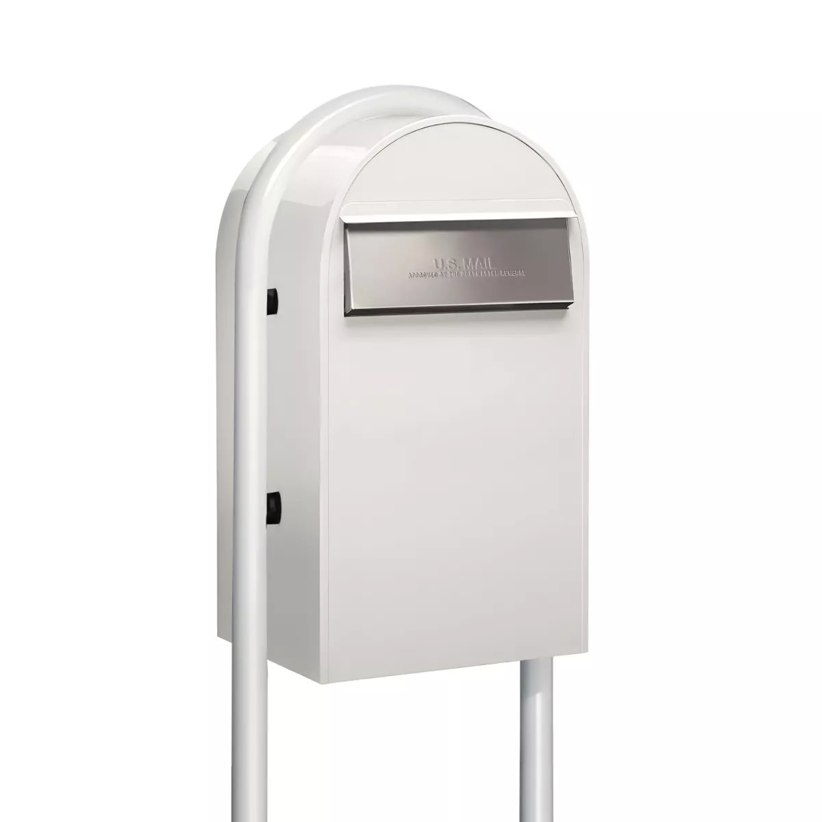 USPS Approved Bobi Grande B Rear Access Modern Locking White Mailbox with Round White Post Combo – Secure Small Parcel Delivery Product Image