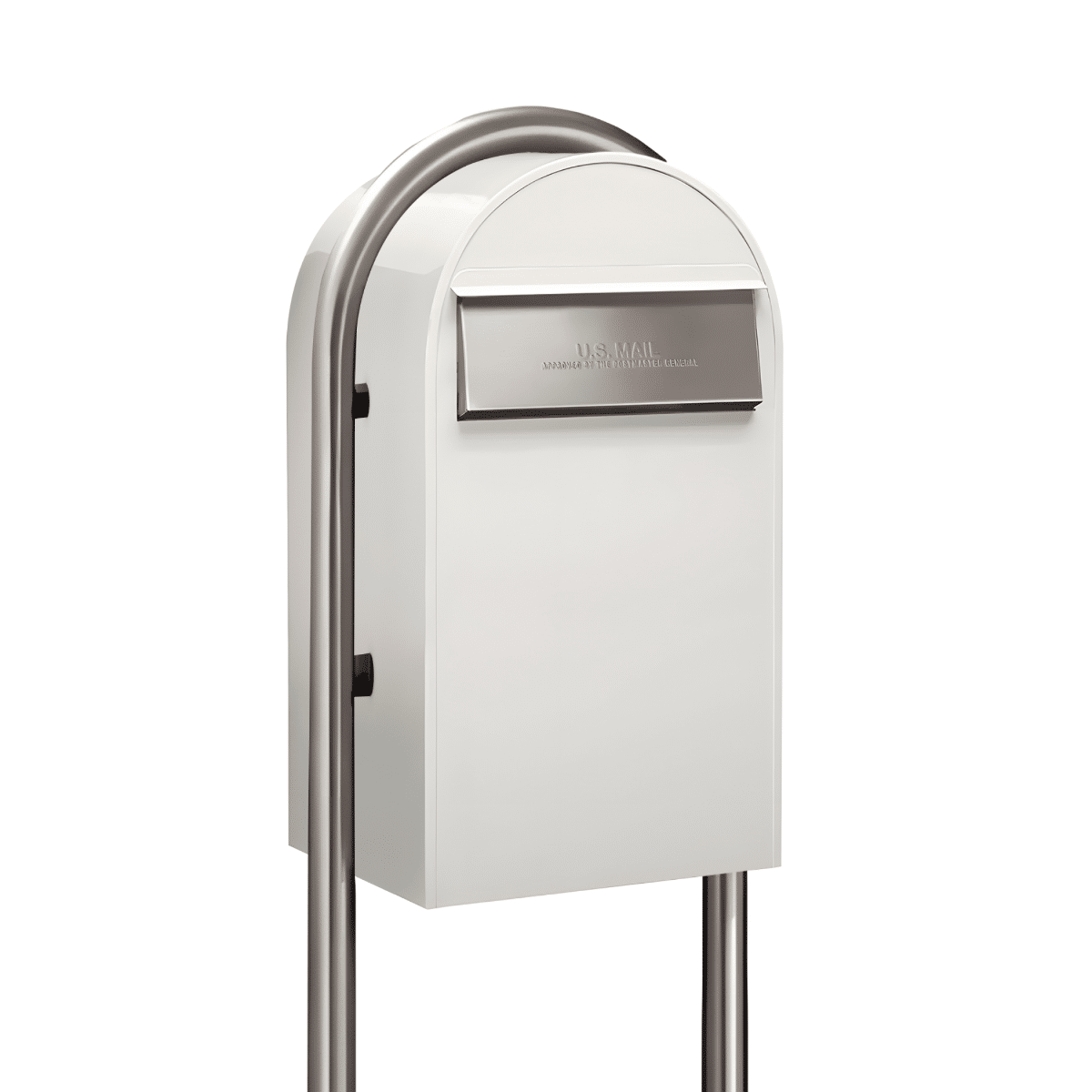 USPS Approved Bobi Grande B Rear Access Modern Locking White Mailbox with Round Zinc Post Combo – Secure Small Parcel Delivery Product Image