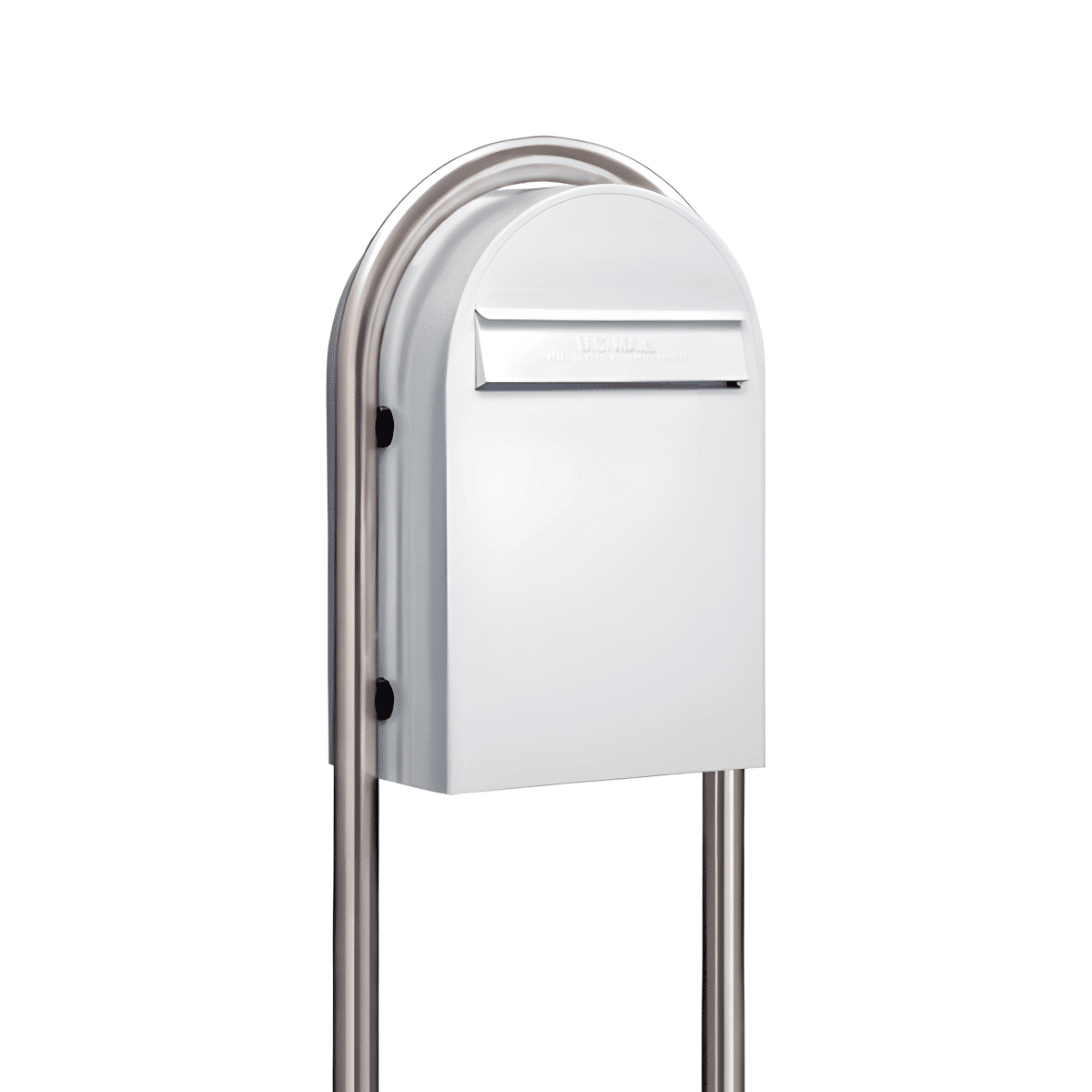 USPS Approved Bobi Classic B Rear Access Modern Locking White Mailbox and Round Zinc Post Combo Product Image